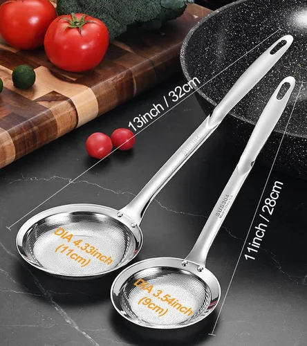 Vista 5 de Ugotit Cuchara espumadera de acero inoxidable, colador de malla fina para cocinar, desnatador de grasa y desnatador de olla caliente, accesorio