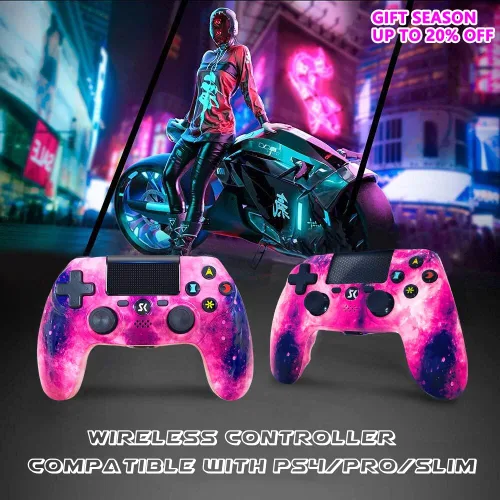 Vista 7 de CHENGDAO 2 Pack Wireless Controller for PS4, Double Shock Controller Compatible with Playstation 4 ProSlimPC with Sensitive Touch Pad,Mini LED