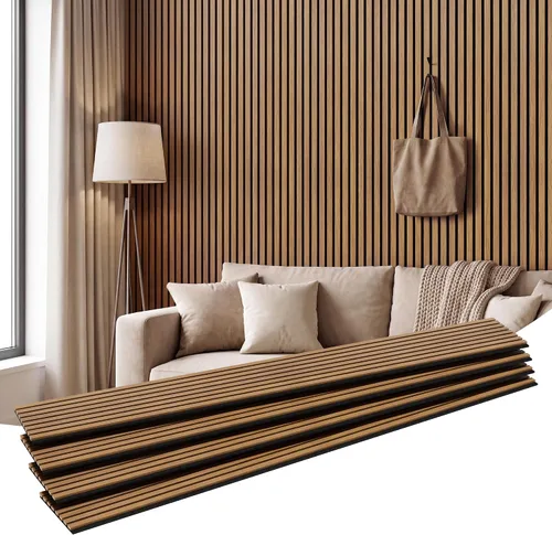 Vista 25 de Amsleekey Paquete de 4 paneles de pared de listones de madera acústica de Teca