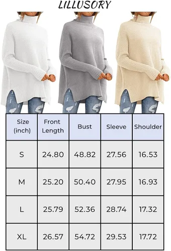 Vista 6 de LILLUSORY Suéter de punto de cuello alto para mujer, manga larga de murciélago, dobladillo derramado, suéter de punto