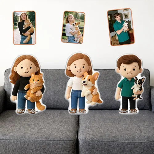 Vista 2 de Almohada personalizada de muñecas de dibujos animados, almohada personalizada que se parece a ti, almohadas Mini Me con cara y nombre para familia