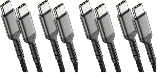 Vista 16 de Cable de carga USB C de 6 pulgadas, paquete de 2 cables cortos USB C a C trenzados de carga rápida, cable USBC compatible con iPhone 15, Samsung