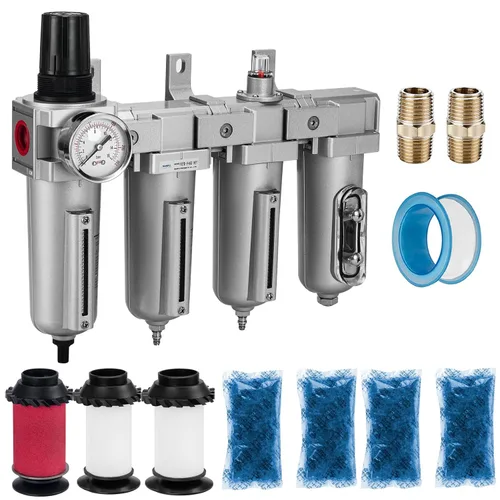 Vista 9 de NANPU 1/2" NPT Sistema de secado de aire de grado industrial de 3 etapas - Filtro de partículas, filtro coalescente, secador desecante y regulador