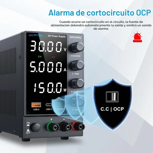 Vista 3 de Fuente de alimentación CC, fuente de alimentación de banco con perilla de codificador, fuente de alimentación regulada ajustable con USB de 5 V 3.6