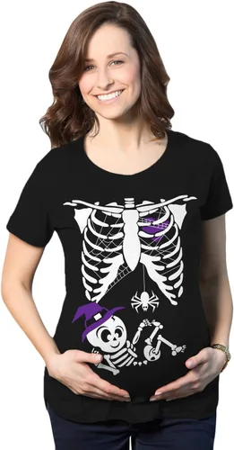 Vista 17 de Playera de disfraz para Halloween, diseño chistoso de esqueleto de bebé, para embarazadas, para madres. Bebé (varón)
