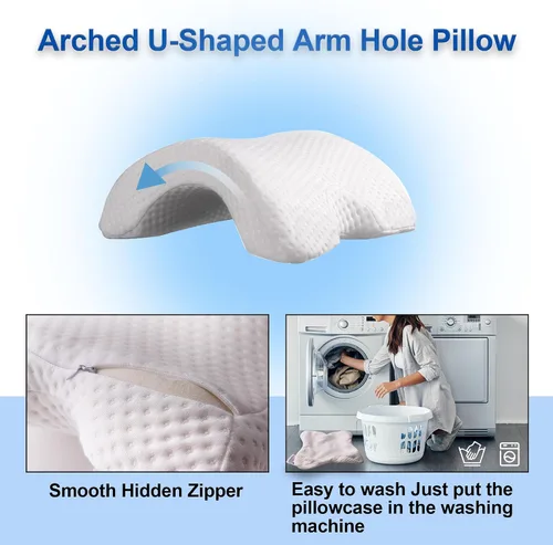 Vista 4 de Almohada para dormir para parejas, almohada arqueada de espuma viscoelástica en forma de U con agujero de brazo, proporciona comodidad y apoyo