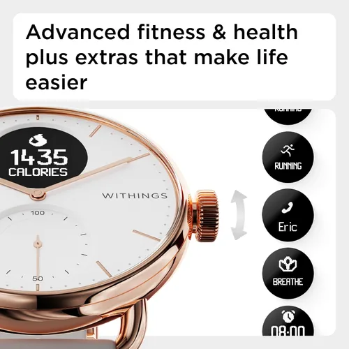 Vista 2 de Withings ScanWatch - Reloj inteligente híbrido y rastreador de actividad con GPS conectado monitor de frecuencia cardíaca monitor de sueño