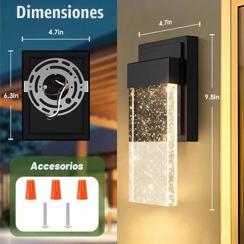 Vista 6 de BesLowe Lámparas de pared para exteriores con cristal de burbujas de cristal, apliques exteriores impermeables, faroles de pared LED, luces