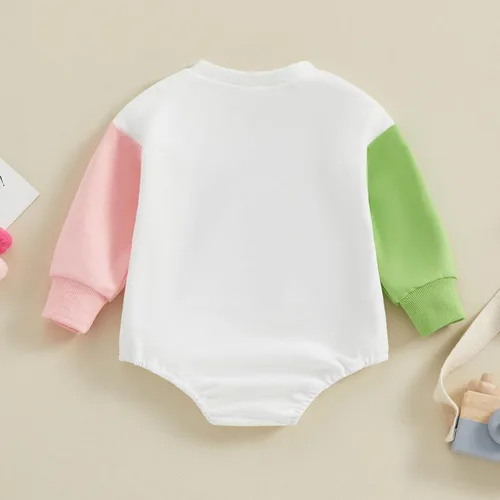 Vista 4 de FOCUSNORM Ropa de Pascua para bebé recién nacida, con bordado de conejo, sudadera con burbujas, traje de bebé niña