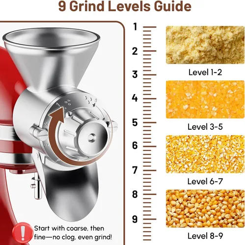 Vista 10 de Accesorio para molinillo de granos para batidora de pie KitchenAid, molinillo de harina completamente metálico de 9 niveles para KitchenAid