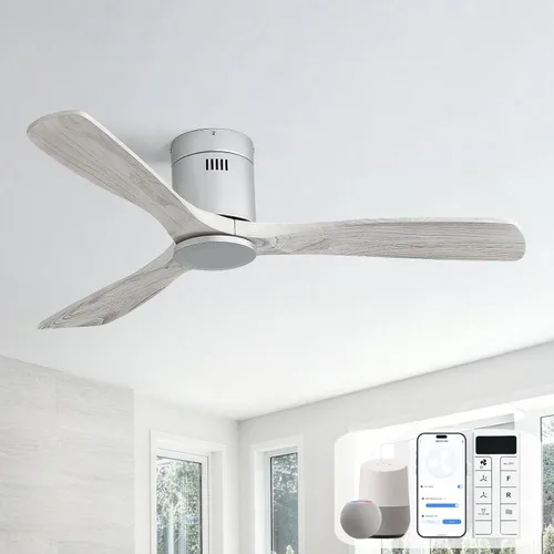 Vista 27 de Sofucor Ventiladores de techo inteligentes de 52 pulgadas con luces - montaje al ras de perfil bajo, modernos ventiladores de techo de madera maciza