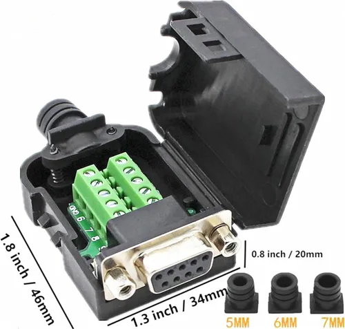Vista 6 de DB9 Conector de ruptura a cableado Terminal sin soldadura RS232 Hembra