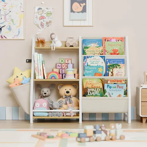 Vista 3 de LATIBELL Estantería infantil de 3 niveles y almacenamiento de juguetes, estantería Montessori para bebés, organizador de almacenamiento de juguetes