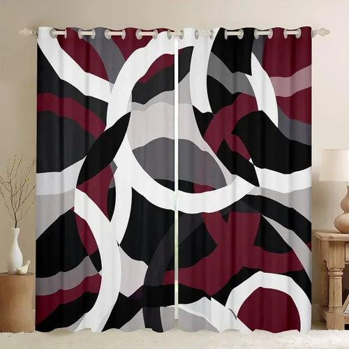 Vista 18 de Cortinas circulares geométricas para dormitorio, sala de estar, niñas, niños, retro, con ojales, cortinas de ventana con ojales, decoración
