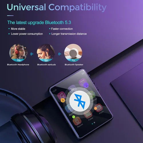 Vista 2 de Reproductor de MP3 con Bluetooth 5.3, reproductor de música portátil de alta fidelidad sin pérdidas con altavoz, memoria integrada de 64 GB, radio