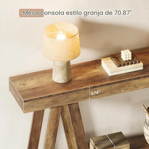 Vista 7 de Tribesigns Mesa consola de granja de 70.87 pulgadas, mesa decorativa de entrada de 2 niveles detrás del sofá para sala de estar, entrada, vestíbulo