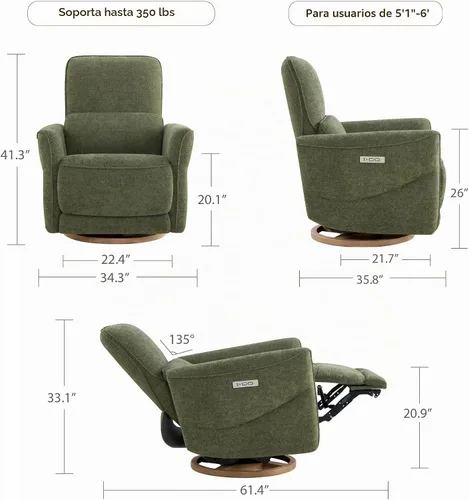 Vista 3 de CHITA Silla reclinable giratoria eléctrica, mecedora para guardería, verde