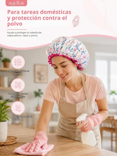 Vista 7 de Aquior Gorro de ducha para mujer, impermeable, reutilizable, con elástico suave, tamaño grande para cabello largo, bonito gorro de baño para ducha