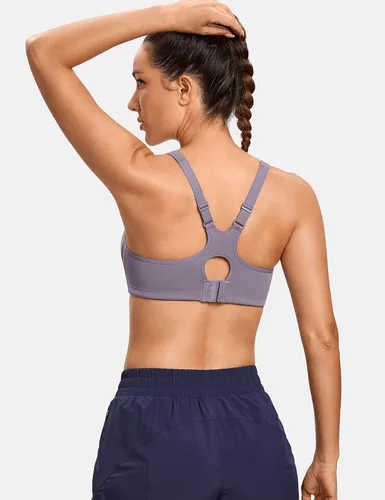 Vista 3 de SYROKAN High Impact Sports Bras for Women High Support Unlined Underwire Racerback No Uniboob Workout Bra
