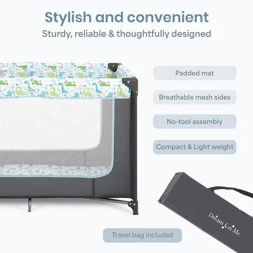 Vista 6 de Dream On Me Zodiak Corral portátil, compacto para viajes, bolsa de Gris/Verde