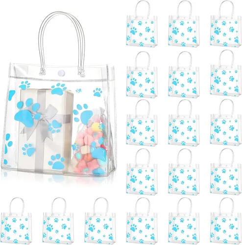 Vista 10 de Teling Paquete de 20 bolsas de regalo de PVC transparente con asa de perro con asa, bolsas de plástico reutilizables transparentes para cachorros