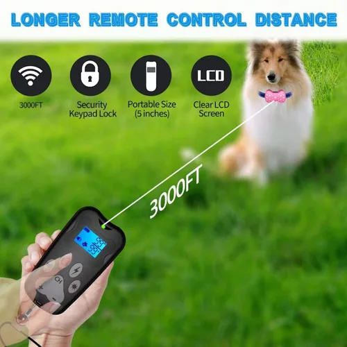 Vista 3 de Collar de choque para perro, collar de entrenamiento de 3000 pies con control remoto para collar de choque para perros, 3 modos de entrenamiento