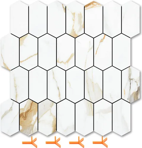 Vista 9 de Vamos Tile - Azulejo de salpicaduras de pelar y pegar hexagonal largo para cocina y baño - 1 hoja de adhesivo para salpicaduras en la pared de 12.4