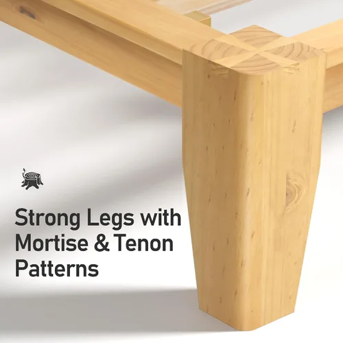 Vista 3 de Lifezone Marco de cama de plataforma de madera tamaño Queen, madera maciza de alta calidad, estructura resistente, patas de 3.78 pulgadas de grosor