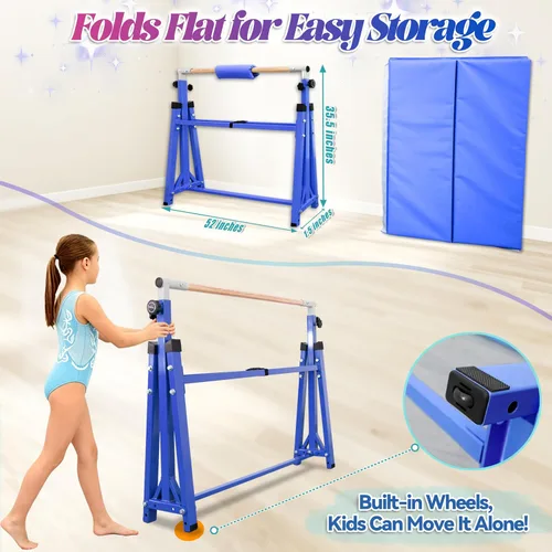 Vista 6 de Seliyoo - Barra de gimnasia plegable para niños de 3 a 20 años, barra horizontal de 5 pies/6 pies de largo, altura ajustable, barra de entrenamiento