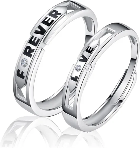 Vista 20 de Couples Rings Set Matching Promise Rings Adjustable Wedding Trendy Titanium Stainless Steel Rings for Couples Valentines Day Jewelry