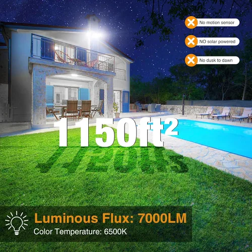 Vista 3 de Onforu Luces de inundación de 75 W para exteriores, luces de seguridad de 7000 lm de brillo, controladas por interruptor, con 3 cabezales