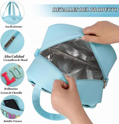Vista 5 de Lonchera para mujeres con aislamiento personalizada para adultos con correa de hombro ajustable, linda lonchera reutilizable y congelable, bolsa
