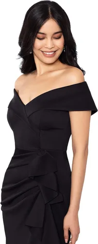 Vista 4 de Xscape Vestido largo con hombros descubiertos y volantes laterales para mujer (regular y chiquita)