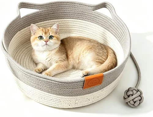 Vista 8 de 2027 Nueva cesta de gato tejida a mano para refrigeración para gatos Marrón