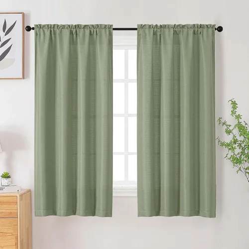 Vista 101 de Cortinas de lino para dormitorio y sala de estar de 96 pulgadas de largo, juego de 2 paneles, con bolsillo para cortinero, filtrado de luz, textura