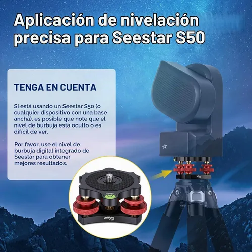 Vista 2 de Soporte nivelador de trípode con +/-5 grados de ajuste de precisión para Seestar s50/cabeza panorámica cabeza de bola cabeza de vídeo y trípode