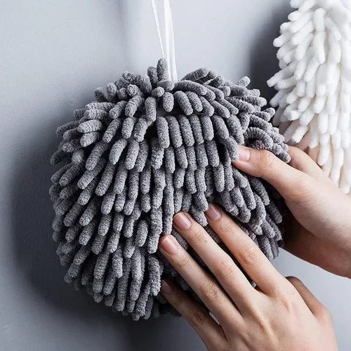 Vista 3 de Paquete de 2 toallas de mano de chenilla mullidas, toallas de baño de mano decorativas de microfibra para baño y cocina, toallas de bola suaves