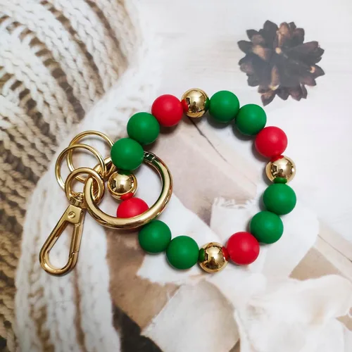 Vista 5 de Junyuerly Wristlet Keychain Silicone Beaded Key Ring Bracelet for Women Elastic Bangle Key Chain Holder