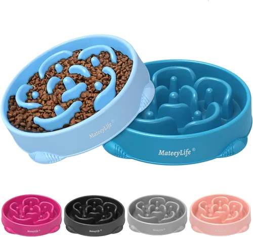 Vista 26 de MateeyLife Paquete de 2 cuencos para perros de alimentación lenta, 1 taza A-Azul claro y azul oscuro