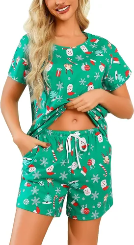Vista 29 de ENJOYNIGHT - Conjunto de pantalones cortos de pijama para mujer, pijamas de algodón para verano, ropa de dormir con bolsillos Negro