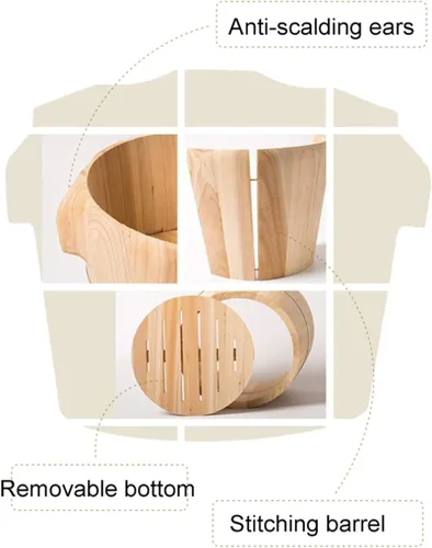 Vista 6 de Vaporizador de madera hecho a mano, vaporizador de arroz para sushi, cubo de mezcla de barril de madera con tapa, vaporizador chino, adecuado