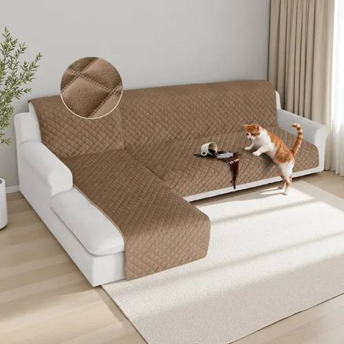 Vista 19 de HDCAXKJ Fundas impermeables para sofá modular, acolchadas de terciopelo, 2 piezas, en forma de L, lavables, gruesas, antideslizantes, con protector