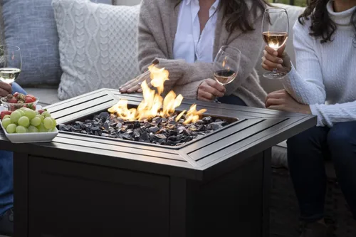 Vista 8 de Tazón de fuego Endless Summer LP a gas para exteriores, con repisa de chimenea de acero Incluye cristal de fuego negro y cubierta protectora