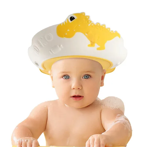 Vista 12 de FUNUPUP - Gorro de ducha para bebé, para niños, champú de baño para bebé, visera de lavado de cabello, ajustable, dinosaurio azul