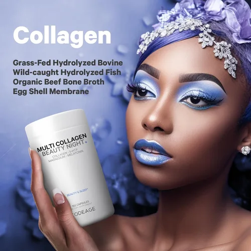 Vista 5 de Codeage Multi Collagen Protein Beauty Night - Melatonina, bisglicinato de magnesio, 5-HTP, L-teanina, flor de lavanda inglesa, caldo de hueso