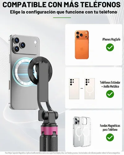 Vista 2 de Trípode Magnético para iPhone, Palo de Selfie Portátil Trípode para Teléfono con Control Remoto, Soporte de Cuatro Patas para Teléfono Celular