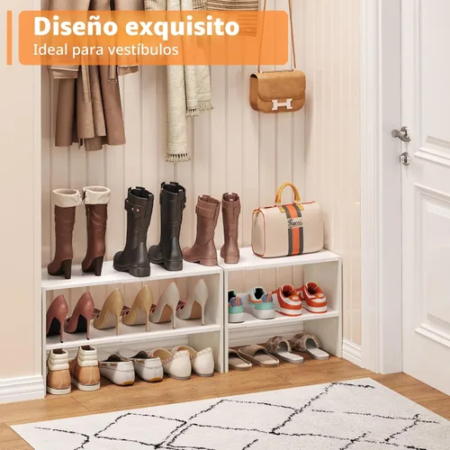 Vista 2 de X-cosrack - Organizador de zapatero de 2 niveles para armario, zapatero blanco expandible y ajustable, estantes de almacenamiento de zapatos