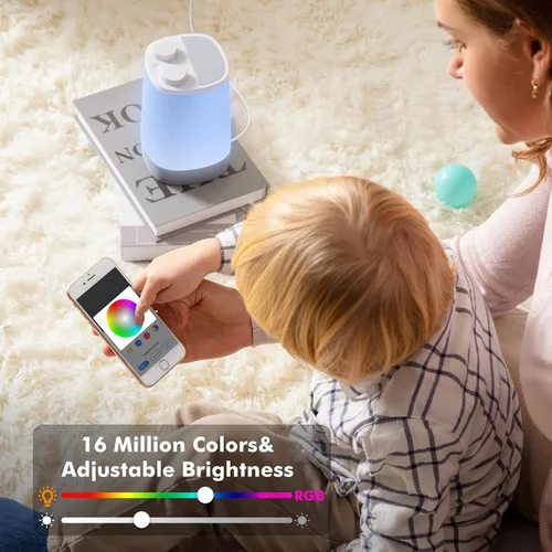 Vista 3 de Máquina de sonido para bebé, luz nocturna para niños, reloj despertador, máquina de ruido blanco para dormir, reloj de despertador para niños