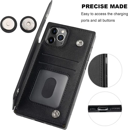 Vista 7 de Bocasal Funda tipo cartera para iPhone 11 Pro con tarjetero para tarjetas de crédito, piel sintética suave premium, función atril, cierre magnético