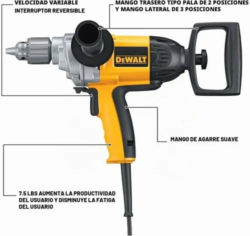 Vista 2 de DEWALT Taladro eléctrico, mango de pala, 1/2 pulgada, 9 amperios (DW130V)